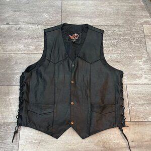 Vintage Men's XL Wild Wear Black Leather Biker Motorcycle Vest Jacket Riding